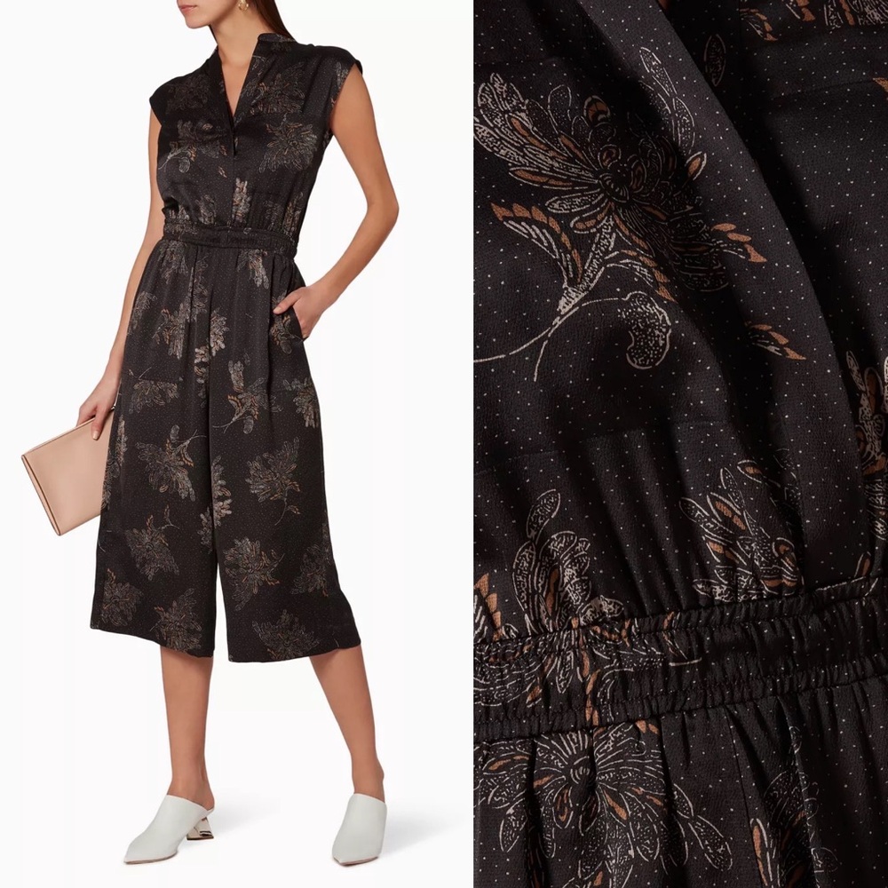 NWT VINCE Grey Woodblock Floral Jumpsuit